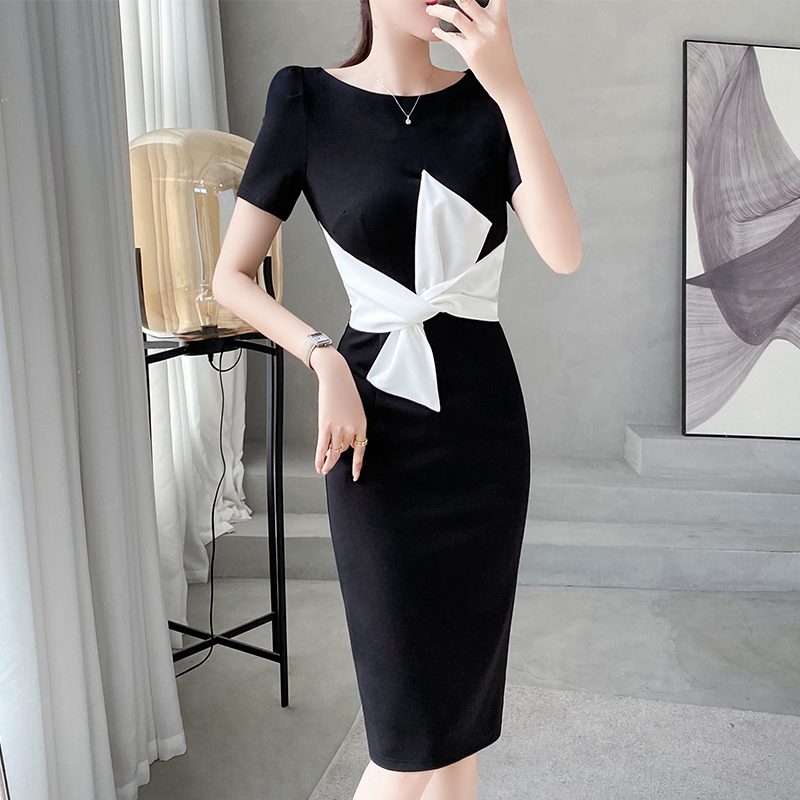 法式设计感通勤别致蝴蝶结连衣裙