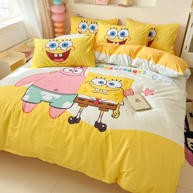 DHWA海绵宝宝卡通床上四件套纯棉全棉男孩床单被套儿童床品三件套,床上用品,床品套件/四件套/多件套,淘宝优惠券,粉丝福利购,淘宝优惠卷