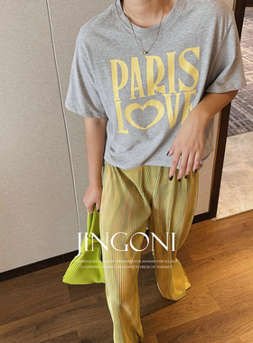 黄色字母短袖T恤圆领女2024年夏季新款宽松休闲韩版时尚体恤上衣