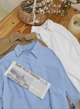 纯色长袖白色衬衫女士2025年新款上衣春秋季冬小个子蓝色衬衣显瘦