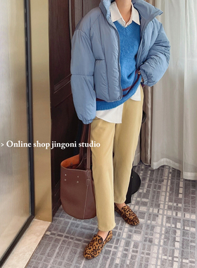 2024年新款秋冬季面包服加厚短款蓝色棉衣棉服菱格外套女韩版气质