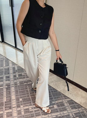 JINGONI白色直筒休闲裤子女长裤高腰春夏季新款宽松显瘦阔腿韩版