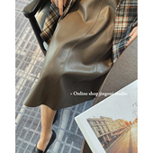 高腰a字PU皮裙女半身裙子气质2025年春季 显瘦 半裙中长款 新款 时尚