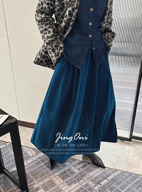 JINGONI灯芯绒大摆A字高腰半身裙子女2025年秋冬新款宽松长裙遮胯