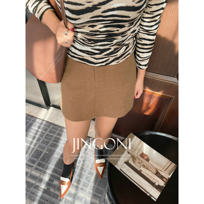 JINGONI新品毛呢A字短裙