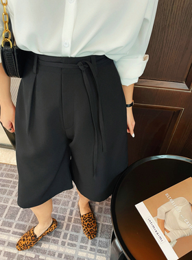 黑色西装中裤子女五分高腰宽松休闲春夏季新款2025年韩版直筒阔腿