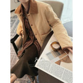 JINGONI灯芯绒拼接菱格棉衣女外套秋冬新款 韩版 夹克棉服宽松显瘦