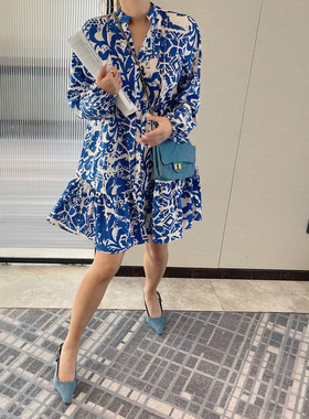 复古法式几何连衣裙长袖女2025年春夏新款短裙宽松显瘦气质小个子