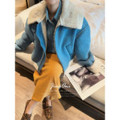 时尚 JINGONI皮毛一体牛仔外套大衣女秋冬新款 夹克加绒韩式 宽松潮