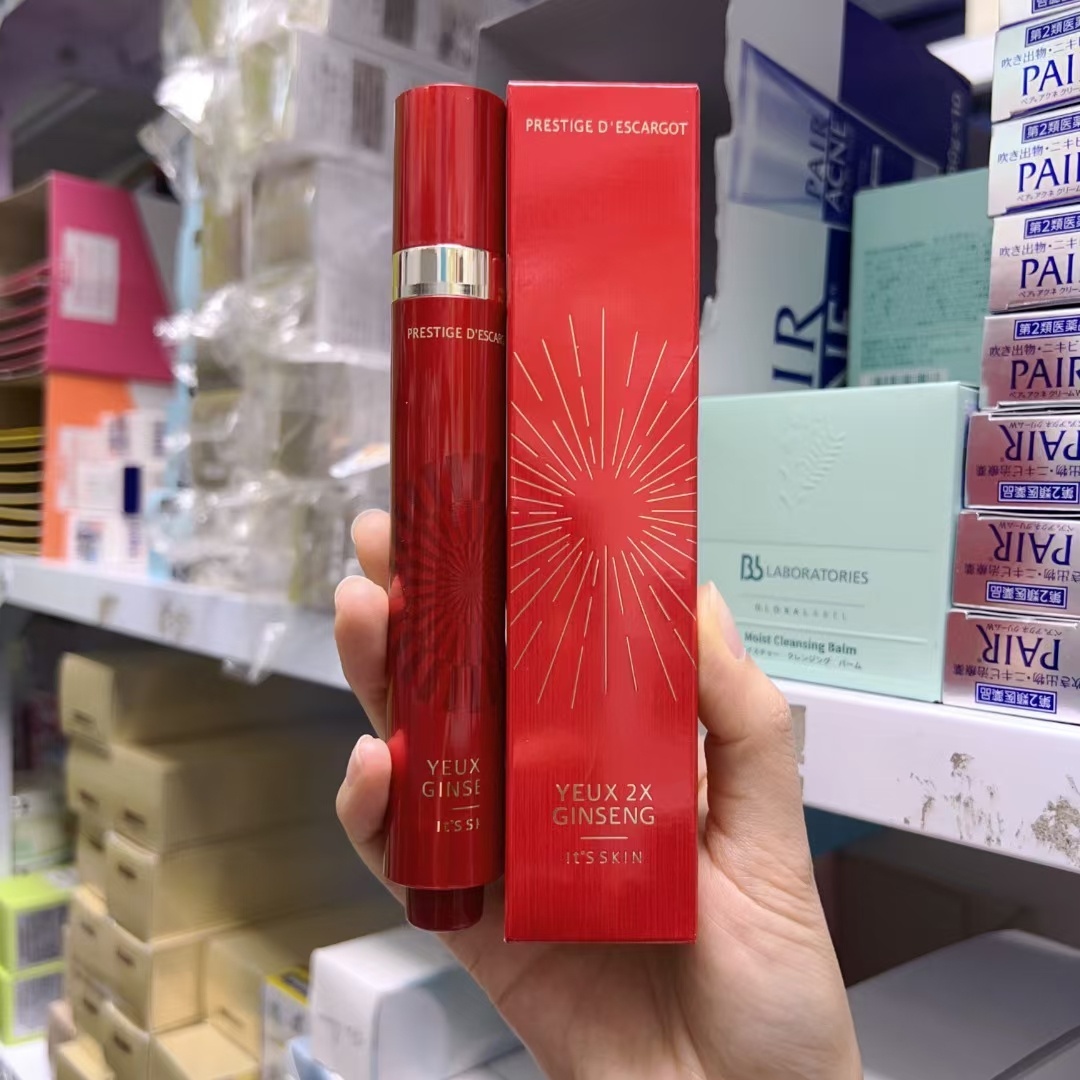 正品韩国伊思红参蜗牛滚珠眼霜单支补水保湿抗皱提拉紧致淡化细纹