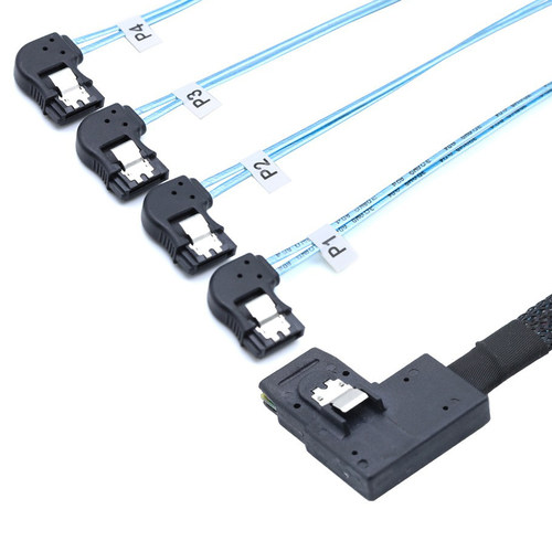 Mini SAS HD SFF-8087右弯转4 SATA 7P左弯服务器高速机内连接线