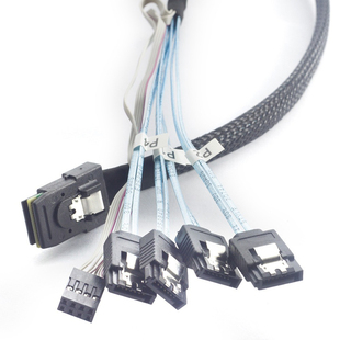 MINI SAS SFF-8087转4口SATA 一转4带侧载USB服务器连接线