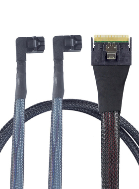 Slimsas SFF8654 8i转2个Minisas HD SFF8643 右弯线束 SAS 8643