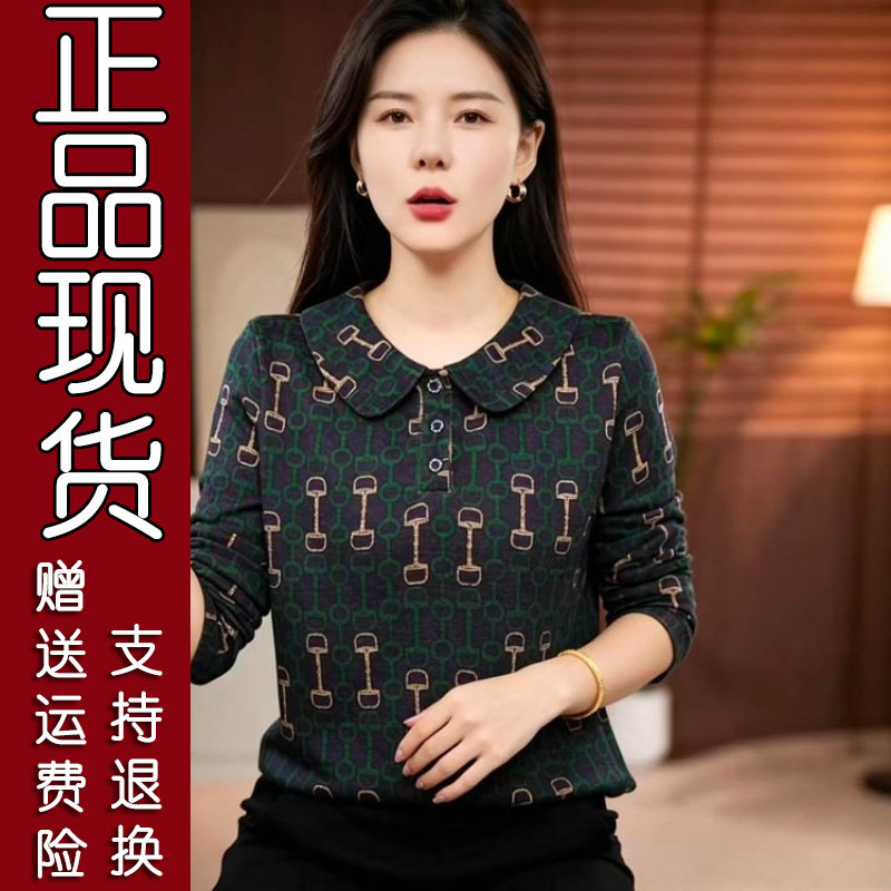 百搭印花娃娃领长袖T恤