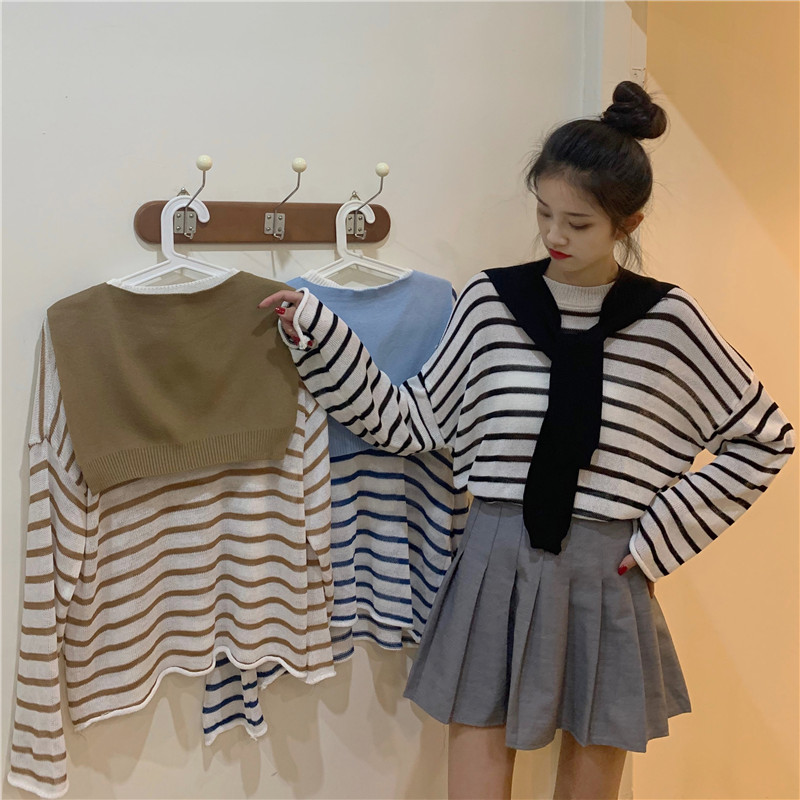 Real auction and real price new style of cardigan sweater lazy Cape Pullover loose ice stripe T-shirt