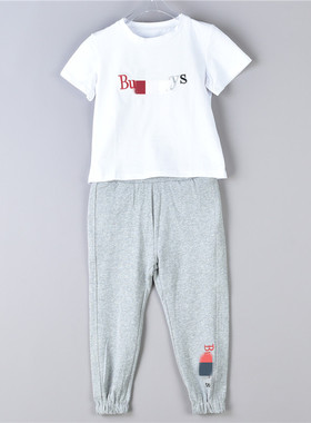 男女亲子休闲套装66L74171彩虹刺绣字母短袖T恤+束脚九分裤两件套