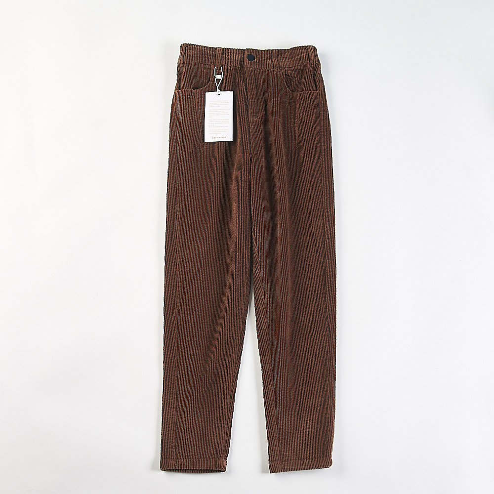 精品复古纯棉灯芯绒休闲裤女H85459秋冬松紧高腰宽松直筒显瘦长裤