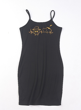 外贸品质吊带连衣裙女6.3H74442夏季清凉纯色印花打底裙百搭中裙