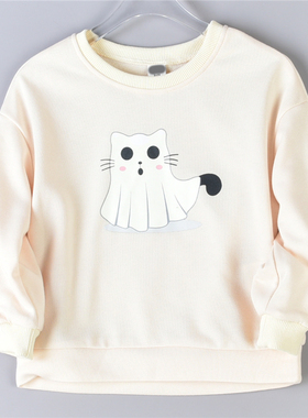 精品外贸男女童装卫衣6.20L74657搞怪猫印花小童宝宝春秋长袖上衣