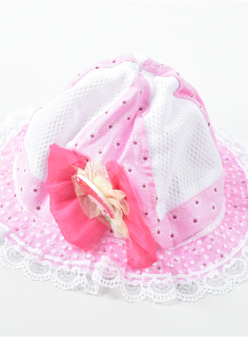 929女童卡通渔夫帽75705蕾丝边蝴蝶结幼儿童可爱帽子夏秋透气软帽