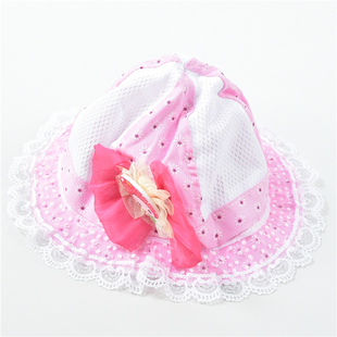 929女童卡通渔夫帽75705蕾丝边蝴蝶结幼儿童可爱帽子夏秋透气软帽