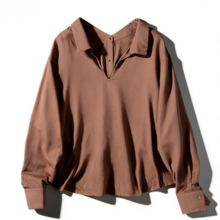 休闲上衣 春夏季 通勤气质后排扣V领衬衫 女3.10L85877宽松落肩长袖