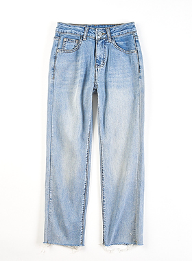 韩版自然腰水洗磨白直筒牛仔裤女H83223夏秋季显瘦百搭休闲九分裤