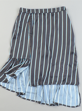 精品日单高腰丝滑条纹不规则半身裙女84209夏季柔美气质休闲中裙