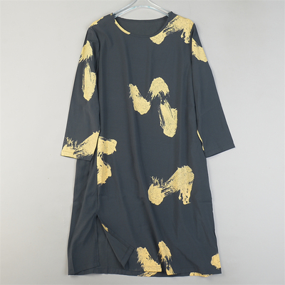 外贸印花休闲连衣裙10.21L85074圆领套头直筒显瘦春夏季长袖长裙