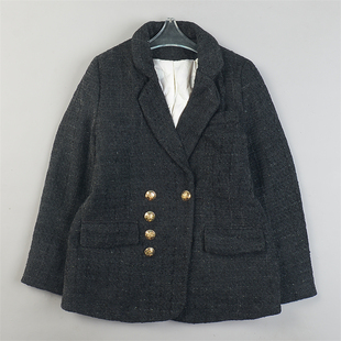 高档轻奢羊毛呢西装型羽绒服女11.4L84714加厚保暖冬季白鸭绒外套