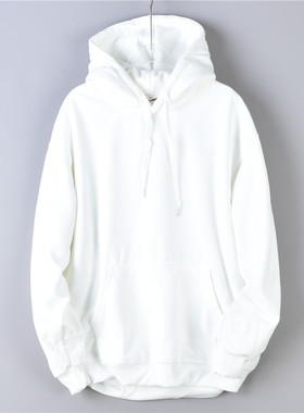 721加绒连帽套头卫衣男女L73927光板纯白色情侣中性宽松长袖外套