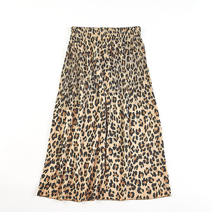 欧美风豹纹高腰A字半身裙女83337夏秋季新款显瘦潮流包臀百折长裙