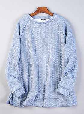 216外贸宽松大码套头圆领卫衣男女78846春秋复古浮雕压花长袖外套