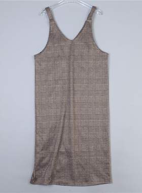 713日单复古毛呢吊带连衣裙78445英伦格子纹春秋叠穿直筒背带长裙