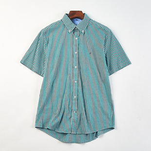 H84769夏季 衬衫 翻领单排扣宽松百搭衬衣 商务休闲条纹短袖 精品男士
