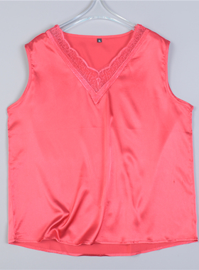 丝滑缎面蕾丝花边无袖T恤女525L79001宽松垂顺显瘦夏轻薄复古背心
