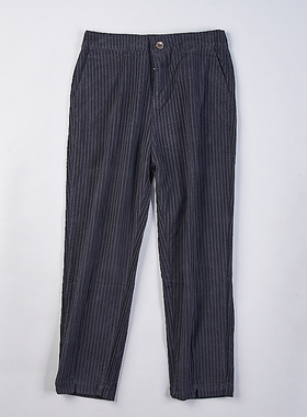 615复古全棉条纹直筒裤女78612夏秋中高腰显瘦小个子哈伦八九分裤