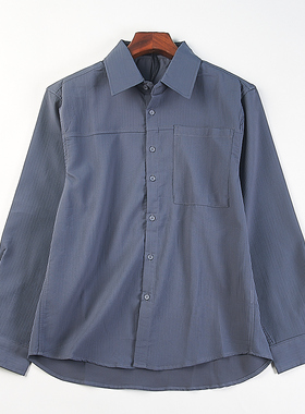 精品潮男工装风纯色长袖衬衫外套H85587春秋翻领衬衣宽松休闲上装