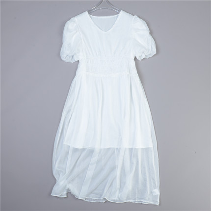 法式白色连衣裙54L78789赫本风微胖小众设计感夏高腰显瘦胖mm长裙