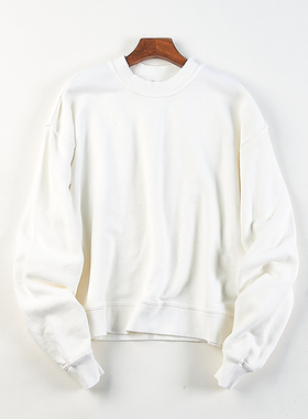 高货美式潮牌纯色水洗全棉套头卫衣H82804宽松大码女装圆领短外套