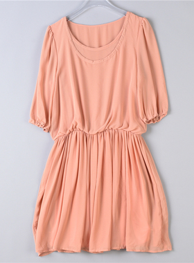 韩版雪纺中袖连衣裙9.19L75938软妹小个子高腰修身夏时尚百褶短裙