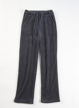 品质好货雪尼尔阔腿长裤女H85467秋冬松紧腰抽绳显瘦修腿型弯刀裤