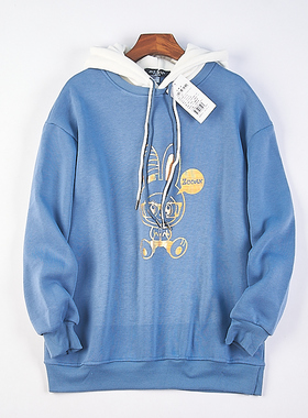 216韩版套头连帽卫衣男女情侣76511春秋卡通印花抓绒宽松长袖外套