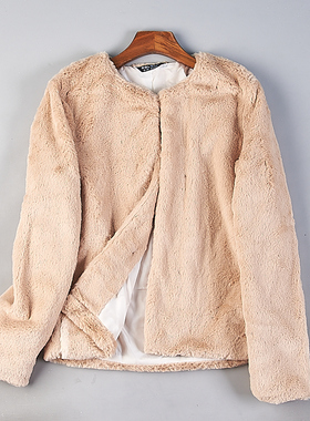 复古小香风毛绒开衫女1119H80917秋冬宽松保暖仿水貂毛皮草短外套