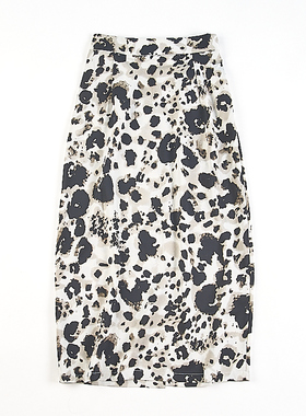 韩版豹纹印花半身裙女H83208欧美风夏秋新款松紧高腰开叉包臀长裙