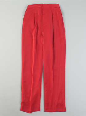 高品质日单直筒休闲裤女L84481秋季小众大红色高腰显瘦百搭长裤子