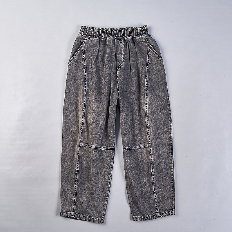 夏秋复古文艺水洗棉拼接牛仔裤女