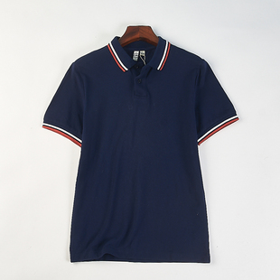 精品全棉撞色条纹短袖POLO衫男女H85799夏季复古运动精致翻领T恤