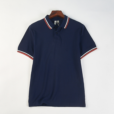 外贸撞色条纹翻领短袖POLO衫男女