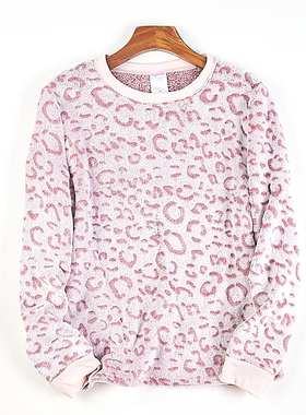 外贸圆领套头卫衣女5.27H82339秋冬宽松居家休闲珊瑚绒衫长袖上衣